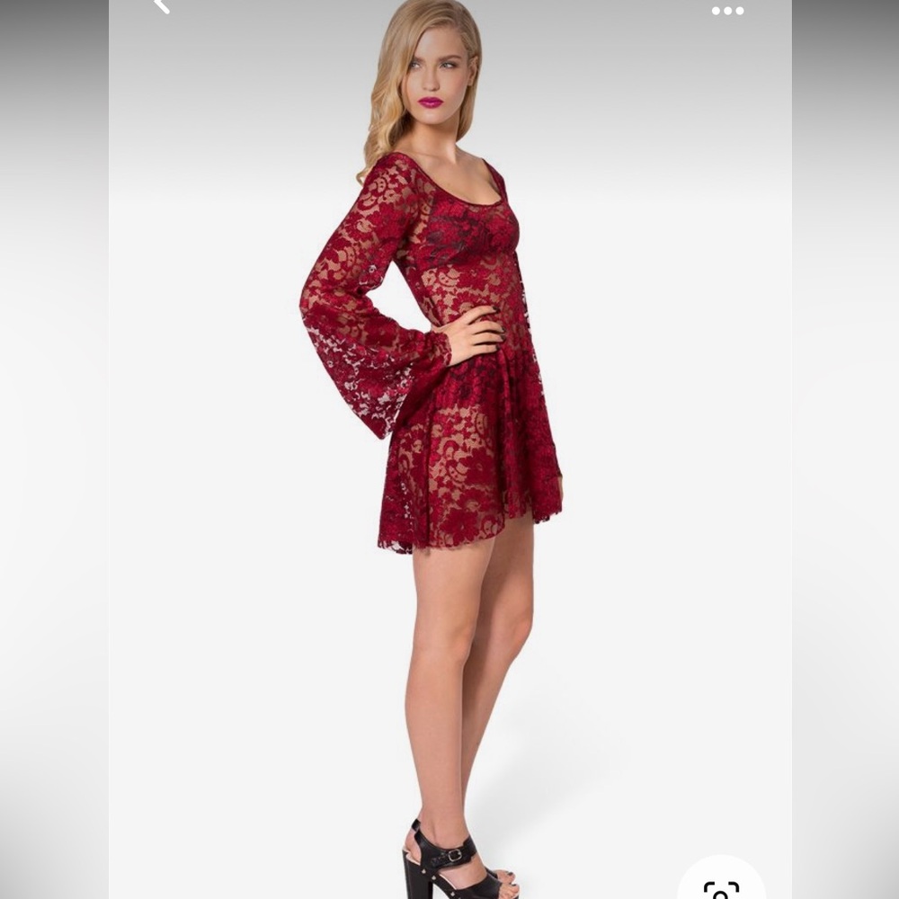 Blackmilk Arabella wine dress lace trumpet sleeves Dollskill limited red - Picture 2 of 10